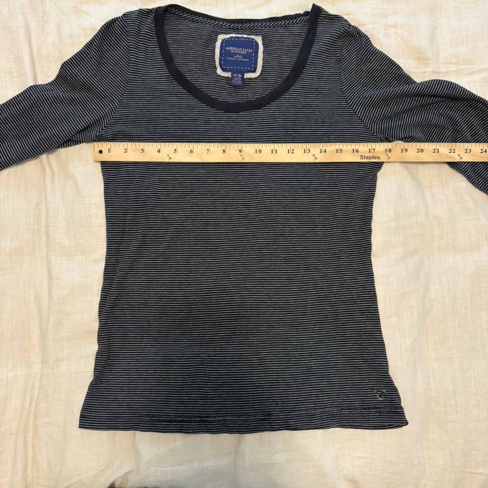 American Eagle Y2K Womens XL Black Striped Long Sleeve Top Scoop Neck VTG Preppy - Picture 3 of 7